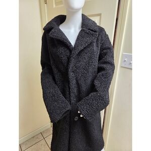 Karl Lagerfeld Paris Mens Black Faux Shearling Teddy Coat Longline Jacket S